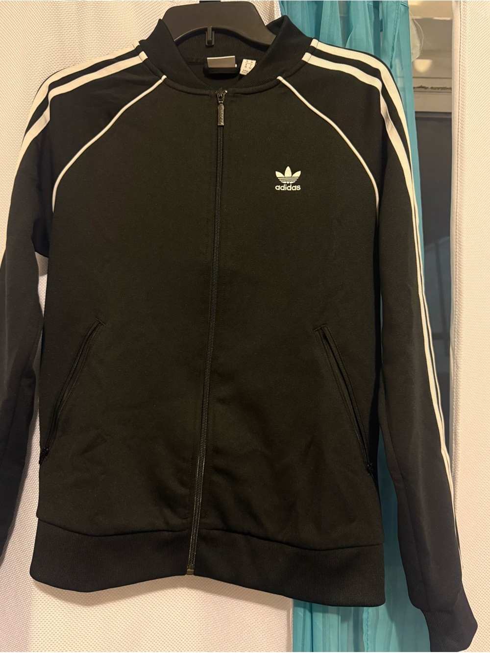 adidas Black Track Jacket with White Stripe Accents
